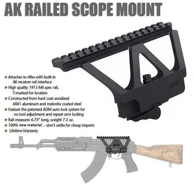 New Quick Detach AK Gun Rail Scope Mount Base Picatinny Side Rail