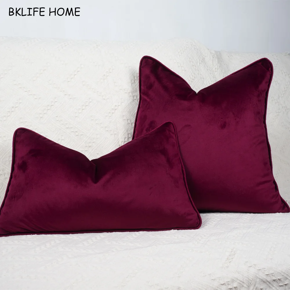 

Piping Design Velvet Cushion Cover Red Wine Pillow Case Chair/Sofa Pillow Cover No Balling-up Home Decorative Without Stuffing