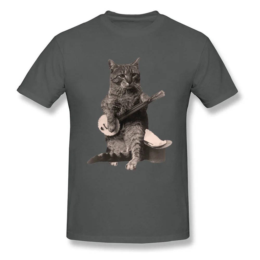 Cat Playing Banjo Guitar ostern Day Pure Cotton O-Neck Tops & Tees Short Sleeve Custom Tee Shirts Coupons Normal T Shirts Cat Playing Banjo Guitar carbon