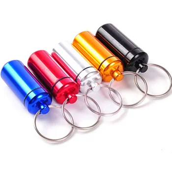 

100pcs Pack key holder Aluminum Waterproof Pill Shaped Box Bottle Holder Container Keyrings medicine Keyring box #ZJ034