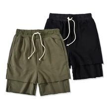 Kpop Ложные две части рваные махровые шорты мужские брюки с заниженным шаговым швом