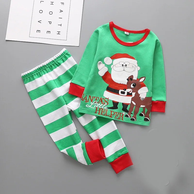 Детский костюм для мальчиков и девочек Рождественская Одежда для мальчиков и девочек, костюм с принтом Санта Клауса и лося+ штаны Одежда для младенцев От 1 до 5 лет - Color: N