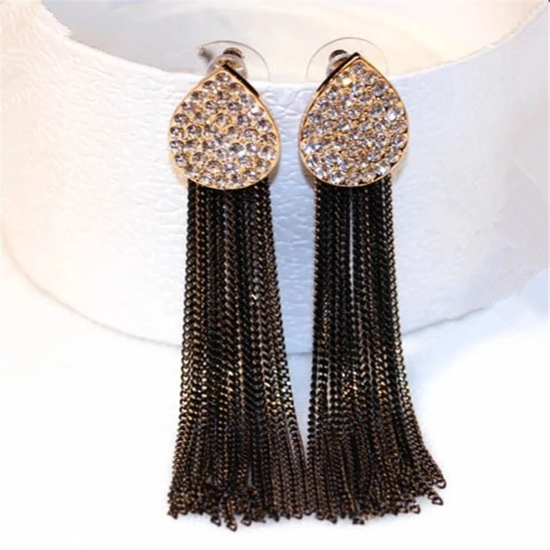 Charmwin Luxury Tassel Long Earrings Fashion Brand Gold Color Crystal Rhinestone Drop Earrings Accessories Jewelry Women 451K