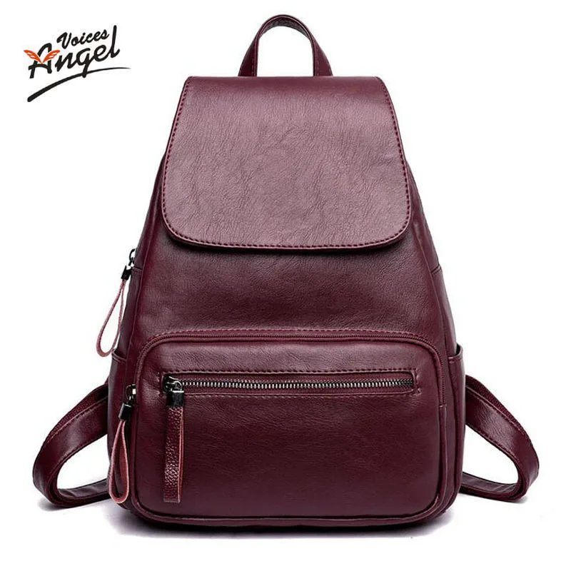 

Angel voices brand vintage women backpack Genuine leather school backpacks for teenage girls casual large capacity shoulder bags