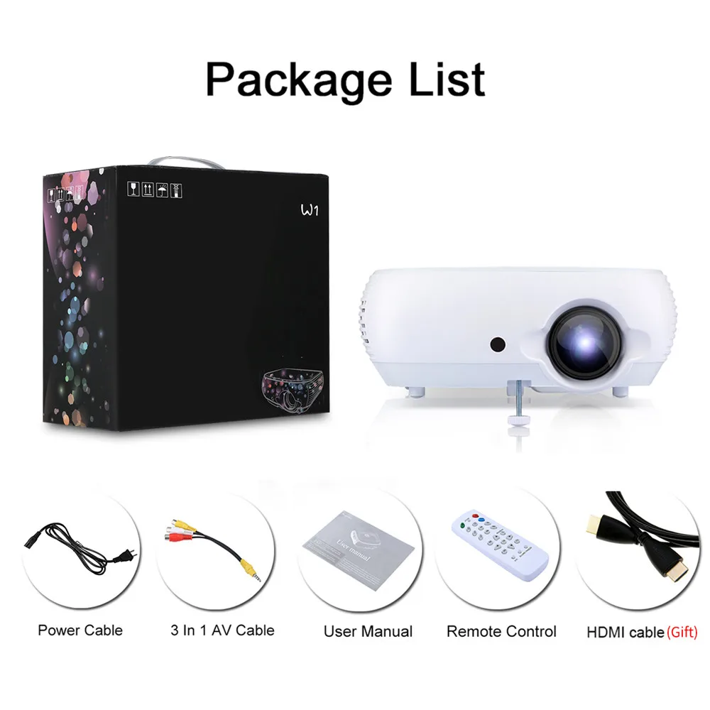 Excelvan W1 портативный проектор мультимедиа AV/VGA/HDMI/SD 2800 LED домашний кинотеатр