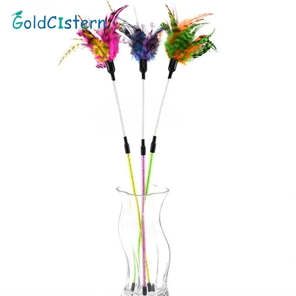 3Colors Cat Feather Toys Cat Teaser Cat Sticks Paper Stipe Spiral Feather Stick kitten interactive toys