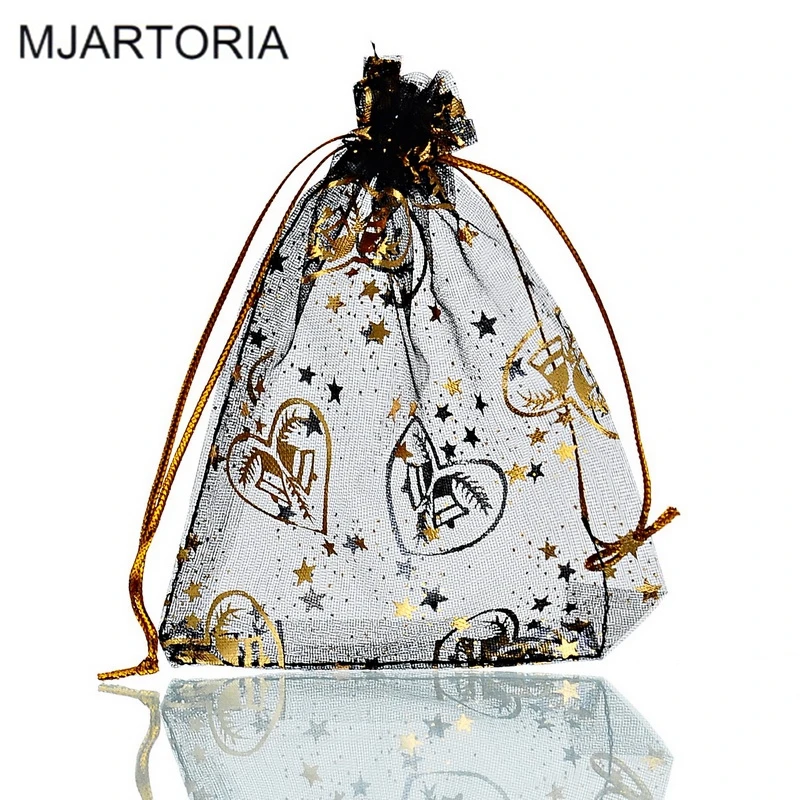 MJartoria 25 шт. 9 5x11 5 см сердце тянущаяся органза сумки Рождественский подарок на