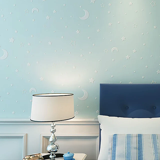 Glow Effect Night Sky Design Star And Moon Luminous Wallpaper Kids