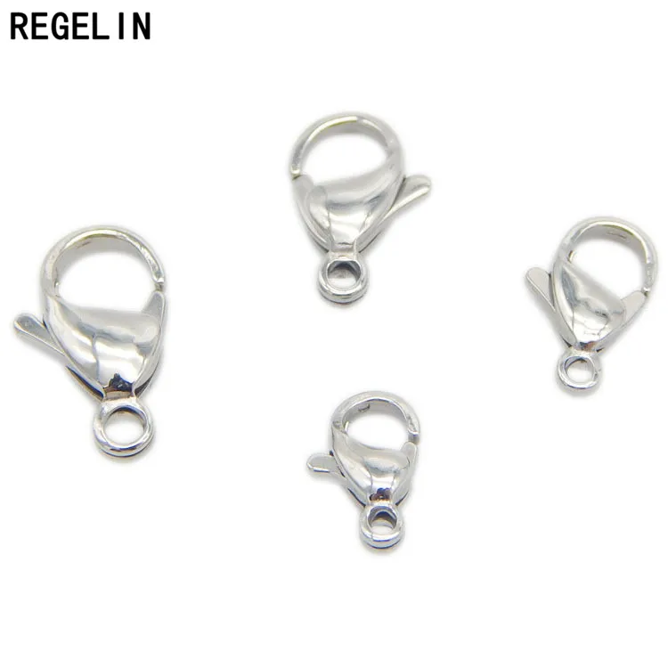 

REGELIN 20pcs Silver Plated Stainless Steel Hole 9-15mm Lobster Clasps & Hooks Connectors for DIY Jewelry Making Findings