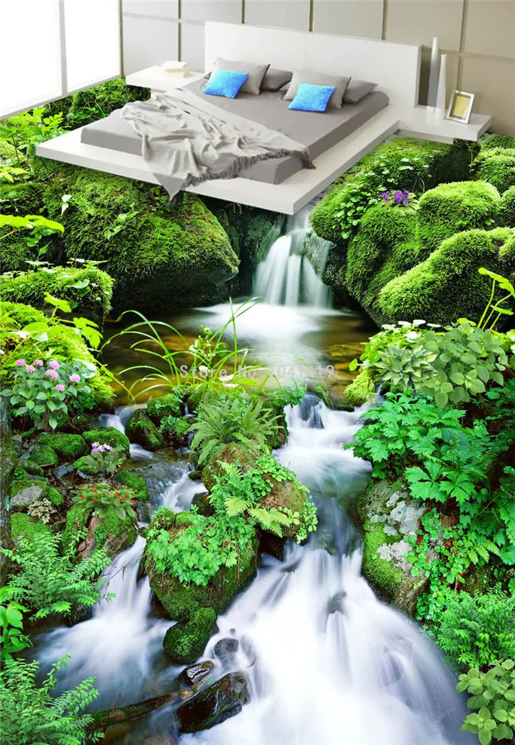 HD водопад Rivulet пейзаж плитка для пола Фреска ПВХ самоклеющиеся Водонепроницаемый Ванная комната Спальня 3D обои стикеры Papel Фреска
