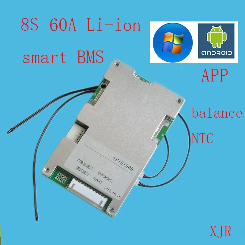 

8S 60A Li-ion LiPo BMS/PCM/PCB battery protection board for 8 Packs 18650 Battery electric car w/balance w/APP