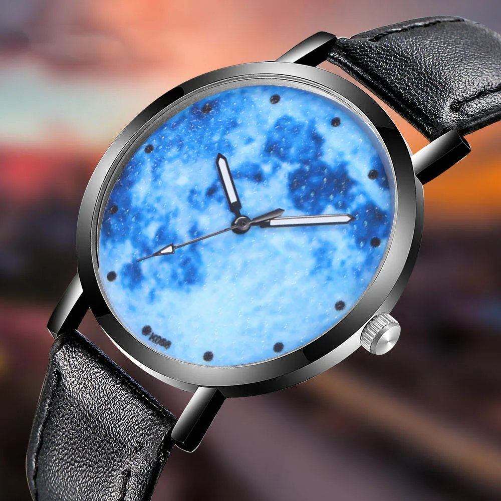 

Fashion Design Simple Starry Dial Leather Band Analog Alloy Quartz Men Watch Relogio Masculino Blue Leather Business Quartz