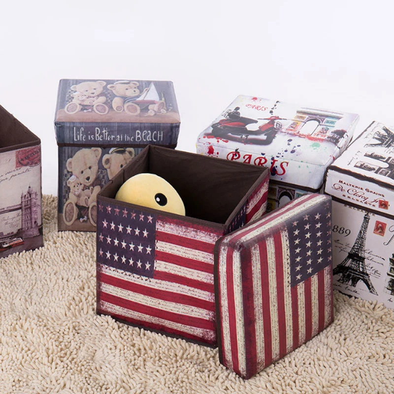

Chair Storage Box Square Foldable Vintage Printed Non-woven Storage Boxes Fabric Clothing Toy Organizer Case