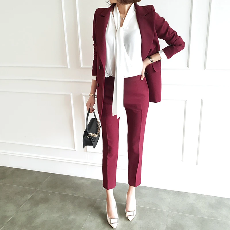 

High Quality 2019 Slim Professional Dress Suit Set Female Korean Fashion Casual Temperament Interview Overalls Small Suit