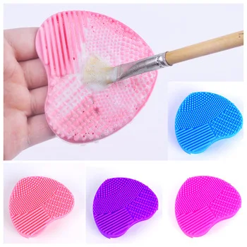 WUF 1Pc Nail Brush Cleaning Pad Cosmetic Silicone Cleaning Brush Pad Heart Shape Egg Design Makeup Brush Deep Cleaning Brush