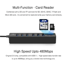 USB Tomada Eléctrica 6 Portas de Alta Velocidade USB 2.0 Hub Divisor de Multi USB Combo 2 Em 1 SD/TF Card Reader Para PC Computador Portátil