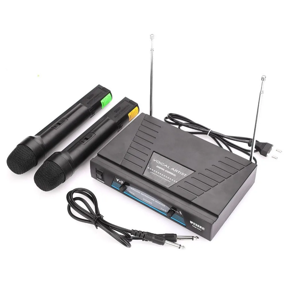 

Twin Dual Karaoke Radio VHF Wireless Handheld Microphone System Set Receiver