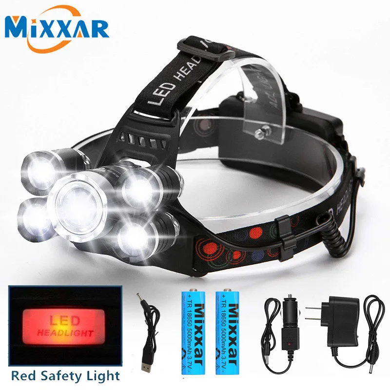 

Dropshipping T6+4Q5 30000LM LED Headlamp Rechargeable Hunting Head lamp Torch light Waterproof lantern Headlight for Camping
