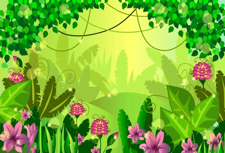 Laeacco мультфильм джунгли деревья цветы ребенок вечерние фотографии фон Индивидуальные фотографии фон для фотостудии