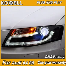 KOWELL автомобильный Стайлинг для Audi A4 B8 фары 2009 2010 2011 2012 A4L светодиодный светодиодные дневные ходовые огни на передних фарах Bi Xenon объектив высокого ближнего парковка