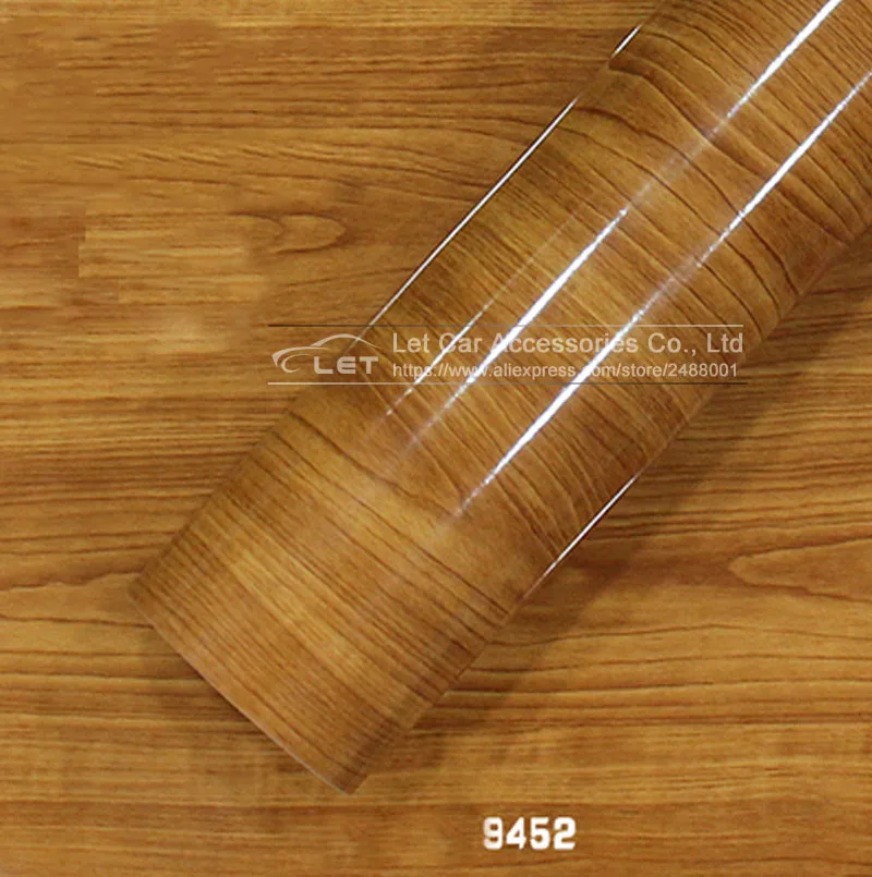 Alta brillante de grano de madera Vinilo Wrap Pegatina Película Para Muebles De Coche Portátil Móvil 