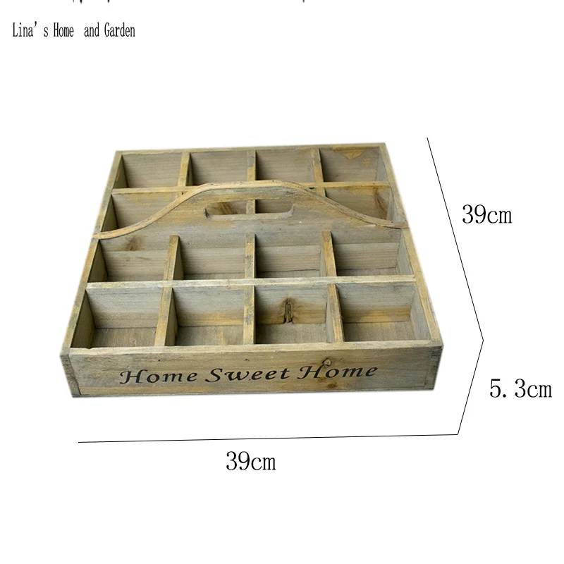 Винтажные Квадратные Твердые деревянные лотки для хранения с 16 отделениями