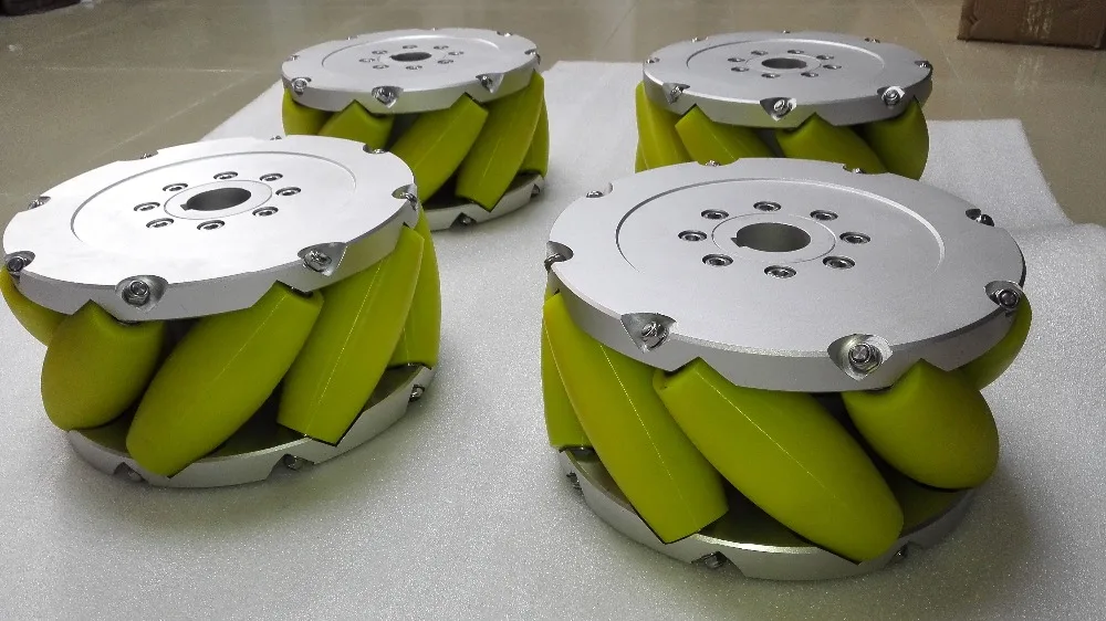 355 мм/14 дюймов сверхпрочные алюминиевые колеса mecanum с полиуретановыми роликами полезная нагрузка: 4000 кг/шт.(1 комплект = 4 шт. = 2 левые+ 2 правые) NM355A