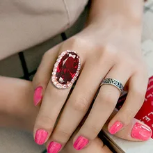 Rectángulo de la vendimia Exageró Grandes huevos de Paloma Anillo de Rubíes Rojo Cubic Zirconia Anillo 18 K chapado en Oro de la Joyería Partido de Las Mujeres