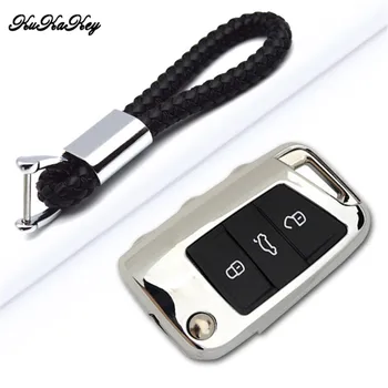 

Soft TPU Protection Key Case Cover for VW Volkswagen TIGUAN L Golf GTE 2017 for Skoda Octavia with Braid Woven Rope Key Holder