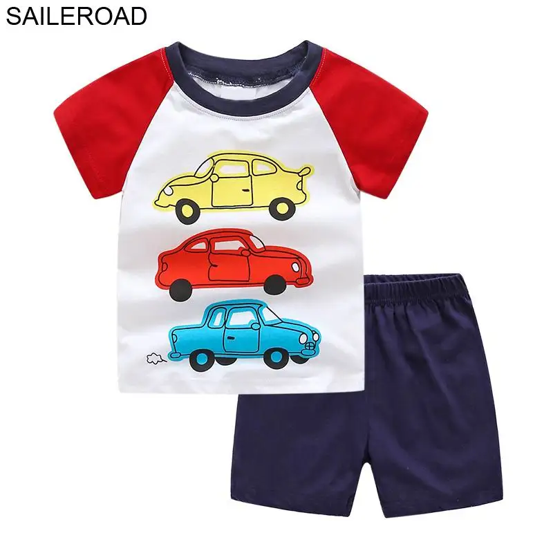 SAILEROAD Tractors Pattern Kits for Boys Clothing Sets Summer Kids Outfits Shirt Pants 2 Pieces Toddler Boy Clothes Suits