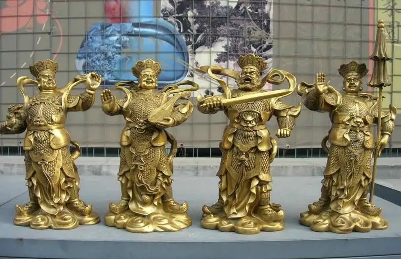 16" Chinese Copper brass Buddhism the Four Heavenly Kings God Buddha