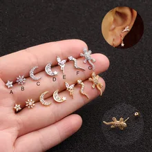 Sellsets 20g Нержавеющая сталь украшение для пирсинга, гвоздик Cz Змея Ящерица Геккон Цветок Луны хрящевая спираль раковины закручивающаяся задняя часть серьги