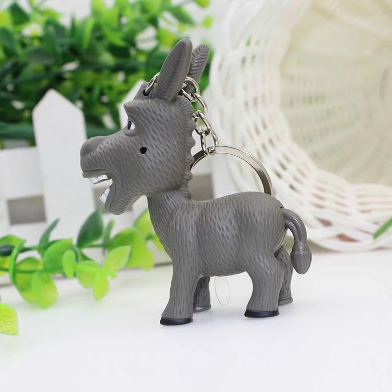 new hot sale creative donkey keychain with Led Flashlight Bag hanging keyring gift for students and women - Color: White