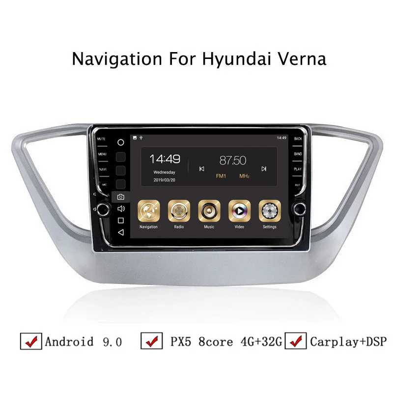 

9" 4G RAM 32G ROM Octa Core Android 9.0 Car DVD GPS Navigation For Hyundai Verna Solaris,Silver,Top Car Accessories