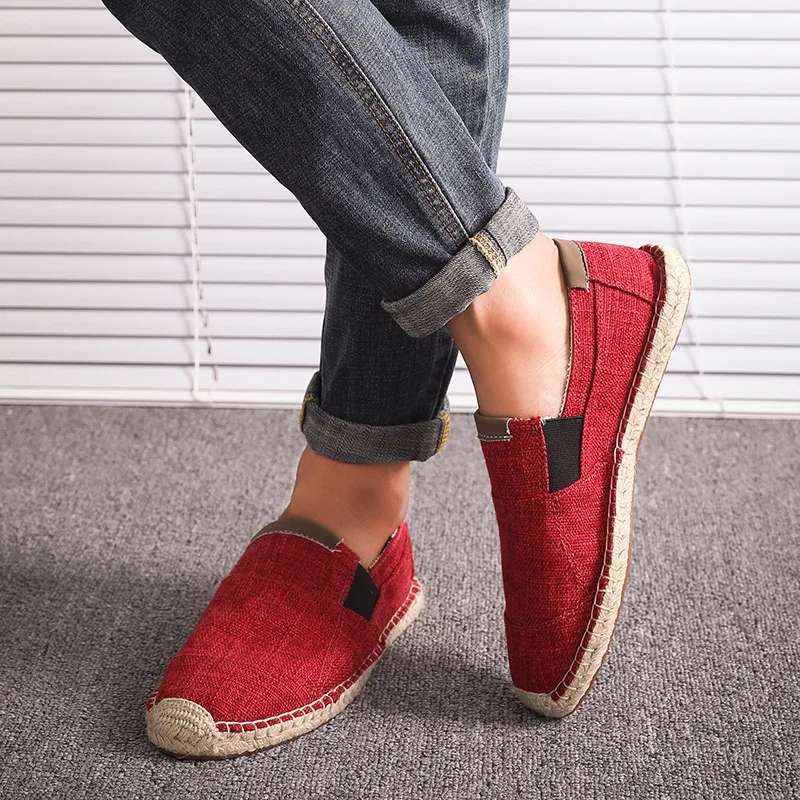 JINBEILEE Men's Solid Color Walking Shoes Comfortable Breathable Lightweight Sweat-absorbent Casual Linen Shoes Men