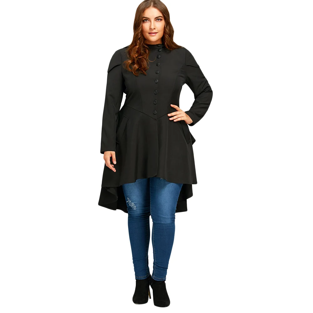 

Fashion Plus Size Lace Up High Low Hooded Trench Coat Female Halloween Outwear Autumn Layered Gothic High Waist Women Overcoat