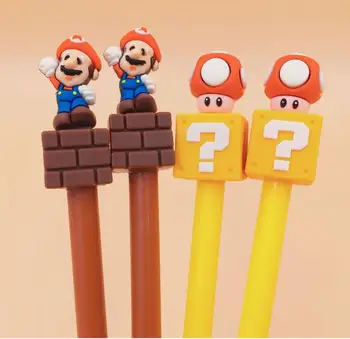 

0.5mm Cartoon Super Mary Gel Pens Silicone Gel-Ink Pen Black For School Supplies Student pen 108pcs/lot Free Shipping