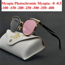 Женские фотохромные солнцезащитные очки готовые очки для близорукости женские мужские ретро очки с оправой из сплава кошки женские ультрасветлые при миопии очки NX
