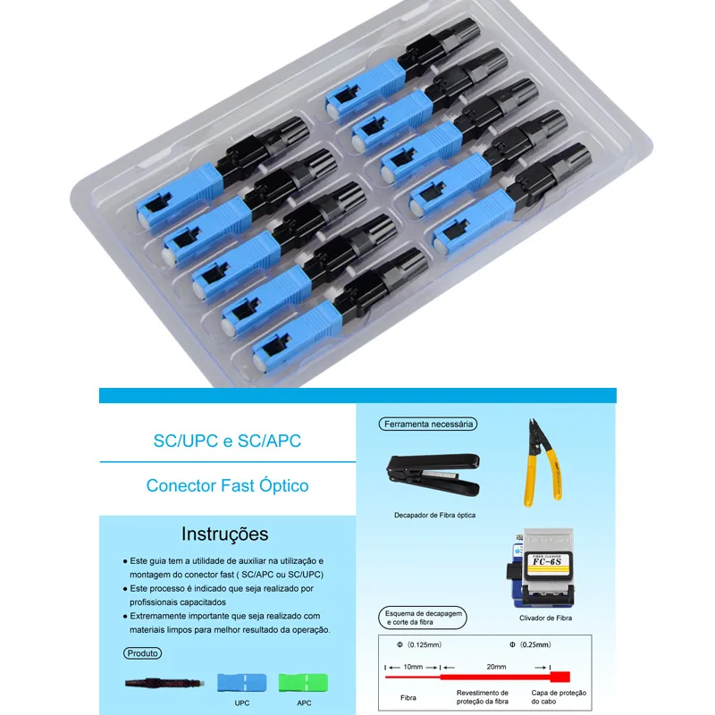 

100 pcs per lot FTTH Field Assembly SC/UPC PC connector Fiber Optic Fast Connector