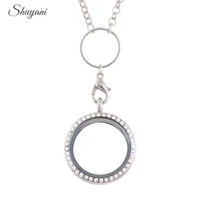 Плавающая подвеска, медальон ожерелье 30 мм Круглый Серебряный Кристалл Стекло живой памятный, подвесной медальон с бесплатными цепями