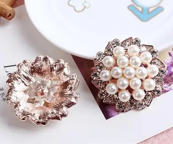 

Free Shipping!50pcs/lot 32MM metal rhinestone pearl cluster button wedding embellishment garment DIY hair accessory