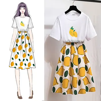 

New fashion suits summer wear women's clothing han edition small pure and fresh and relaxed short sleeve T-shirt a-line skirt br