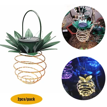 

2pcs/pack Solar iron pineapple lamp LED garden copper wire lamp retractable outdoor waterproof raised led lights for home decor