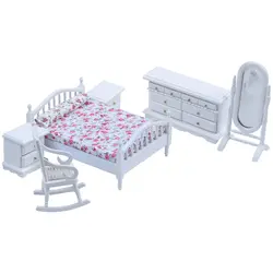 1: 12 кукольный домик Миниатюрный белый деревянный мебель для спальни кровать туалетное зеркало