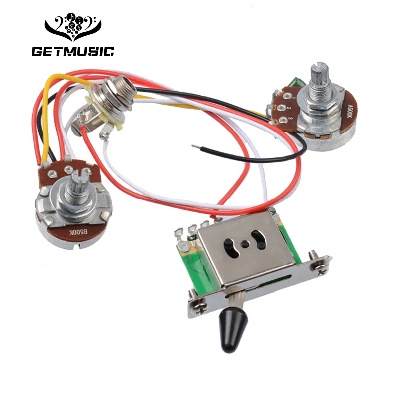 

Free Shipping 3 Pickup Guitar Wiring Harness Prewired with A500k B500K big Pots 5 Way Switch 1 Volume 1 Tone Black-White
