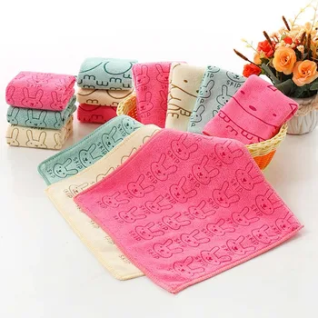 

25*25cm Soft Cotton Face Towel 10pcs Random Pattern Microfiber Absorbent Quick-Drying Washcloth Swimwear Cute Rabbit Bath Towel
