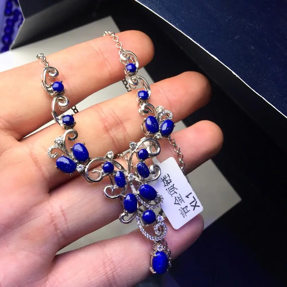 

Fine jewelry Real 925 Sterling silver s925 solid silver 100% Natural Lapis Female Pendant Necklace for women Fine Necklaces