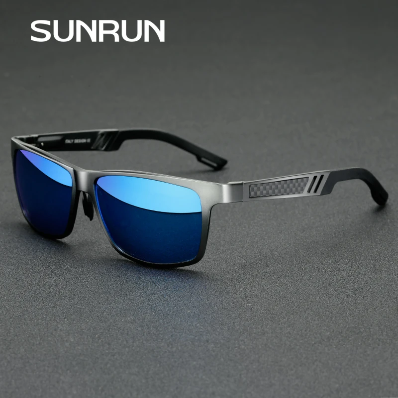 SUNRUN алюминиевые поляризованные Квадратные Солнцезащитные очки Мужские