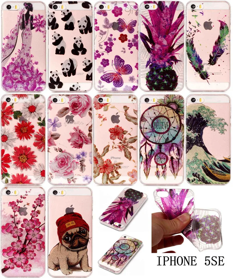 

5Pcs For Iphone 5G 5S 5SE Case Transparent Animal Cartoon Silicone TPU Skin Soft Back Cover Phone Case for Apple iPhone 5 5S 5SE