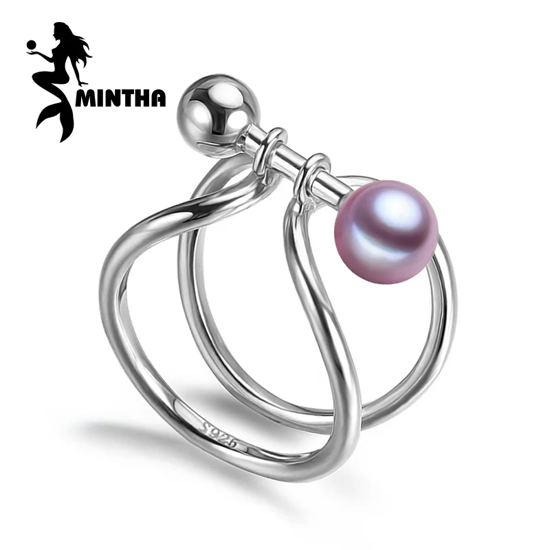 

MINTHA Pearl Adjustable Rings White Freshwater Pearl Solid 925 Sterling Silver Ring For Women Fine Jewelry S925 punk rings
